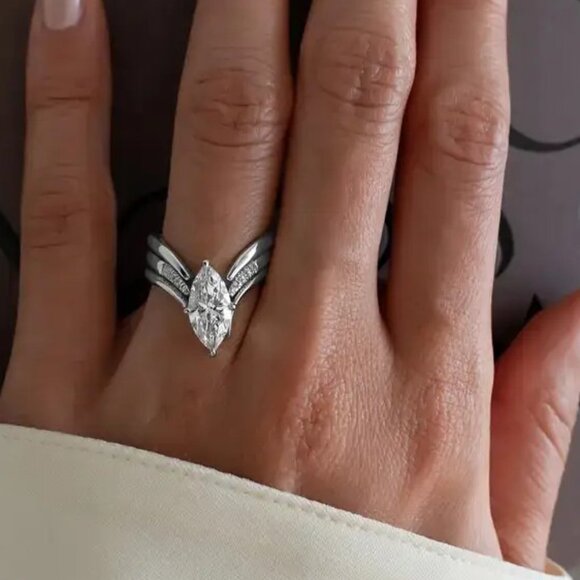 3 Carat Marquise Lab Diamond Ring in 14K White Gold - Picture 2 of 4